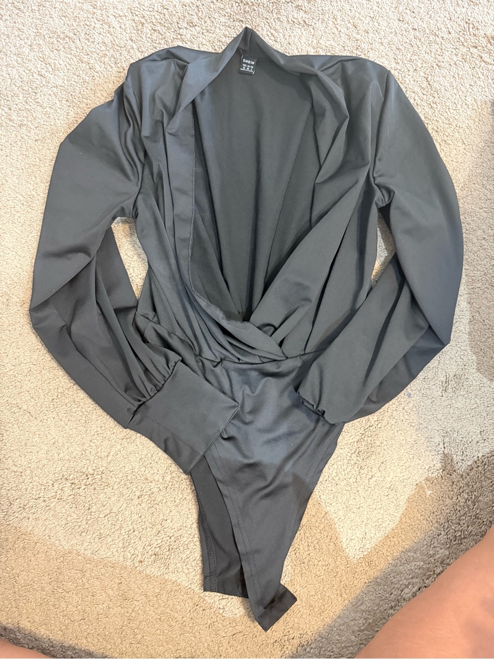 SHEIN Black Long Sleeve Wrap Bodysuit